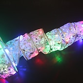お買い得  木のアクセサリー-クリスマスリボンフェアリーライト 16/33フィート 100個のLEDストリングライト 電池式 2インチゴールドホイルリボン 温白色のきらめきホタルライト付き 室内用 星空 ホリデーデコレーション クリスマスツリー用