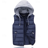 billiga Herrarnas puffer väst-Herr Pufferväst Väst Gilet Semester Dagligen Datum Mode Ledigt Vinter Ficka Polyester Håller värmen Bekväm Ensfärgat Dragkedja Huva Normal Svart Rubinrött Orange Mörkblå Väst