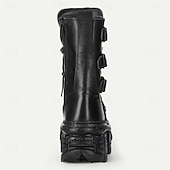 preiswerte Hochwertige Lederstiefel-Gothic-Punk-Kampfstiefel für Herren, echtes Rindsleder mit Schnallenriemen und klobiger Plateausohle, alternatives Modeschuhwerk für Partys, Festivals und Streetwear