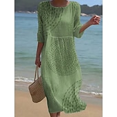 cheap Art&amp;Design Dress-Women's Maxi Dress Linen Like Breathable Lightweight Kaftan 3/4 Length Sleeve Crew Neck Casual Dress A Line Dress Boho Regular Fit Graphic Abstract White Blue Green Khaki Spring Fall