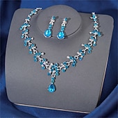 お買い得  ジュエリーセット-ジュエリーセット 2 グリーン ラインストーン 合金 1×ネックレス イヤリング 女性用 エレガント ヴィンテージ ファッション ビンテージ クラシック ジュエリーセット 用途 結婚式 パーティー バレンタイン