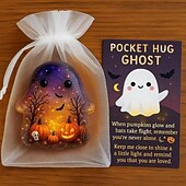 levne Halloweenové závěsné a stolní dekorace-Halloween kapesní objetí duch s povzbudivou kartičkou roztomilý mini přívěsek inspirativní dárek pro přátele ručně vyřezávaná drahokamová socha ducha pro dekoraci domácího stolu