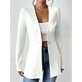 billige Blazere og dresser-Dame Blazer Bekvem Pustende Knapper OL-stil Fritid عادي Kontor Gate Avslappet Dagligdagstøy Enkeltkneppet Normal V-hals Normal Langermet Yttertøy Svart Hvit Rød Vår Høst