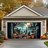 cheap Halloween Garage Door Cover-Halloween Tapestry Garage Door Cover Large Hanging Backdrop Pumpkin Cemetery Dark Punk Gothic Style Party Outdoor Shooting Backgrounds Front Door Home Decor