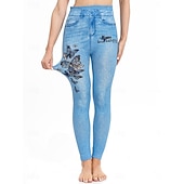 Naisten Leggingsit Ahdistuneet farkut Loma Vintage Vapaa-aika Täyspitkä Korka vyötärö Kukka Perhonen Elastinen vyötärönauha Tulostus Pehmeä Mukava Elastinen ulko- Katu Sininen taivaan sininen Kes