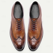 abordables Chaussures de Costume Classiques-Chaussures richelieu à lacets en cuir de vachette marron pour homme, idéales pour les mariages, le bureau et les événements formels.
