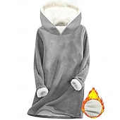 baratos Moletons forrados de fleece-Mulheres Pulôver Moletom Com Capuz Gráfico Tecido Quente Casual Velo Sherpa Manga Longa Com Capuz Tops longos Rua Dia a Dia Casual Imprimir Rosa Escuro Azul Cinzento Outono Inverno