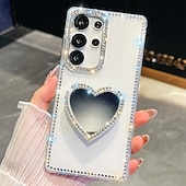 cheap Samsung Cases-Phone Case For Samsung Galaxy S25 S24 Ultra Plus S24 FE S23 A16 A55 5G A35 5G A15 Back Cover Mirror Kickstand Shockproof Heart Silicone