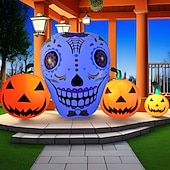tanie Halloween na świeżym powietrzu-1 szt. 1,4 m * 2,6 m nadmuchiwana czaszka z dynią, wodoodporna, świecąca, z tworzywa sztucznego, z diodami LED RGB, model powietrzny do wnętrz i na zewnątrz, na dziedziniec, trawnik, impreza