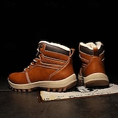 abordables Botas de invierno y nieve-Botas de trabajo clásicas con cordones de piel sintética color tostado para hombre: botines de seguridad duraderos para exteriores, construcción, senderismo y uso diario.