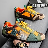 お買い得  カジュアルなレースアップシューズ-メンズのグリーンとイエローのメッシュスニーカー - ウォーキング、旅行、ストリートスタイルに最適なカラーブロックの通気性のあるカジュアルスポーツシューズ