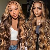 economico Parrucche lace front capelli veri-evidenzia p4/27 parrucca frontale in pizzo con onde del corpo 13x4 parrucca in pizzo trasparente con capelli umani densità 150%