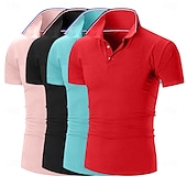 levne Pánské klasické polo-Pánské Golfová košile Polokošile Pique Obchod Ležérní Žebrovaný polo límec Krátký rukáv Módní Základní Pevná barva Knoflíky Vícebalení Léto Jaro &amp; podzim Celý rok Slim 1# 2# 3# 4# 5# 6# Golfová košile