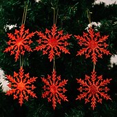 billige Ornamenter-6 stk. julesnøfnuggpynt, fargerike 3D-glitter-snøfnuggoppheng med gull-, rosa- og metalliske detaljer til juletre og høytidsdekorasjoner