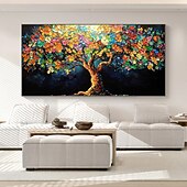 お買い得  木の油絵-手作りのオリジナルのカラフルな咲く木の油絵、キャンバスの壁、抽象的な生命の木の絵画、家の装飾用、枠張り付き/内枠なしの絵画