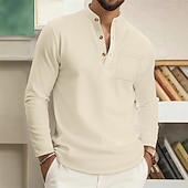 economico Camicie Popover da Uomo-Per uomo Camicia Camicia popover Camicia Estiva Camicia casual Camicia da Spiaggia Nero Bianco Vino Verde scuro Kaki Manica Lunga Semplice Colletto alla coreana Vacanza Camicia hawaiana Abbigliamento