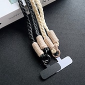 baratos Cordões de telefone e pulseiras-Corda trançada de três fios colorida da moda para meninas, corda diagonal cruzada, anti-perda e resistente, chaveiro para celular, corda de pendurar de cor sólida
