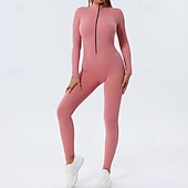 preiswerte Sets &amp; Einteiler-Damen Trainingsanzug Einteiliger Strampler Reißverschluss Einfarbig Bodysuit Herbst Schwarz Rosa Fitnessstudio sportlich Laufen Bauchkontrolle Atmungsaktiv Langarm Sport Sportkleidung