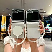 お買い得  サムスン用ケース-電話 ケース 用途 サムスンのギャラクシー Zフリップ7 Zフリップ6 Z Flip 5 バックカバー ストラップ付き ワイヤレス充電をサポート 耐衝撃 レトロ風 PC