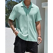 economico camicia da uomo con bottoni-Per uomo Camicia Camicia Estiva Camicia casual Camicia da Spiaggia Camicia con Bottoni Marrone Scuro Nero Bianco Verde chiaro Rosa Manica Corta Semplice Bavero Vacanza Camicia hawaiana Abbigliamento