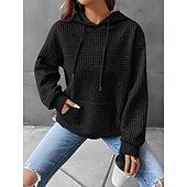 economico Felpe e Sweatshirt Texturizzati-Per donna Felpa con cappuccio Casual Comodo Manica Lunga Con Cappuccio Top Regolari Casuale Tasca Frontale Marrone rossastro Nero Bianco Giallo Rosa Autunno Inverno