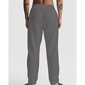 billiga Semester-Herr Linne Byxor Långbyxor Sommarbyxor Strandbyxor Snörning Ficka Elastisk midja Slät Komfort Andningsfunktion Semester Dagligen Helgdag Hawaiisk Boho 다크 카키 Svart