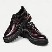 billige Klassiske Pensko-Herresko i ekte skinn med vingetupp og brogues, klassisk brunt formelt fottøy for kontor, banketter og bryllup