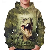 billiga Pojkens 3D-djur-Pojkar 3D Dinosaurie Huvtröja Långärmad Vår Höst Mode Streetwear Barn 4-12 år Huva Utomhus Ledigt Dagligen Normal