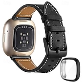 billiga Fitbit klockband-Smart Watch-band Kompatibel med Fitbit Fitbit Versa Lite Versa 4, Sense 2, Versa 3, Sense Fitbit Versa 2 Läder Smart klocka Rem med Case Justerbar Kvinnor män Sportband Ersättning Armband