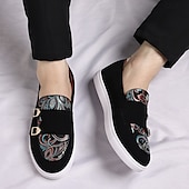 Herre denim loafers med dobbel munk stropp og etnisk trykk – moteriktige, uformelle slip-on-sko for urban stil, fester og vårantrekk billige Uttalelsessko-Herre denim loafers med dobbel munk stropp og etnisk trykk – moteriktige, uformelle slip-on-sko for urban stil, fester og vårantrekk