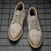 economico Stivaletti alla caviglia-stivaletti brogue in pelle scamosciata grigia da uomo, scarpe eleganti retrò con lacci, casual, per abbigliamento business e casual elegante