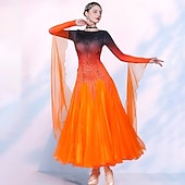 お買い得  競技用ウェア-社交ダンスドレス、女性用パフォーマンス、モダンダンス競技用ドレス、長袖、ワルツダンスウェア、衣装