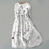 Damskie Sukienka midi Sukienka koszulowa Codzienne sukienki Moda Nowoczesny Codzienny Plaża Weekend Regularny Kwiat Rękaw 1/2 Kołnierzyk koszuli Biały Fioletowy Szary Lato Wiosna tanie Drukuj kwiatowe sukienki-Damskie Sukienka midi Sukienka koszulowa Codzienne sukienki Moda Nowoczesny Codzienny Plaża Weekend Regularny Kwiat Rękaw 1/2 Kołnierzyk koszuli Biały Fioletowy Szary Lato Wiosna