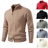 preiswerte Herren Strickjacke-Herren Pullover Kleid Pullover Strickjacke Reißverschluss-Pullover Strickpullover Gerippt Stricken Normale Oberteile Gestrickt Gerippt Einfach Stehkragen Mode Schals Lässig Alltagskleidung Bekleidung
