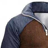 abordables Sudaderas Básicas_-Hombre Sudadera Sudadera con estampado de gofres Sudadera Con Capucha Pull-over Sudadera con un cuarto de cremallera Marrón Cuello Mao Plano Retazos Deporte Casual Diario Ropa de calle Fresco Ropa