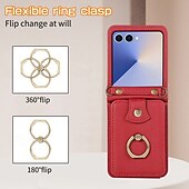 お買い得  サムスン用ケース-電話 ケース 用途 サムスンのギャラクシー Zフリップ7 Zフリップ6 Z Flip 5 Z Flip 4 バックカバー ストラップ付き キックスタンド カード挿入口 レトロ風 TPU PUレザー