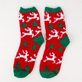 abordables calcetines caseros-Calcetines navideños para mujer, calcetines gruesos de lana coral, calcetines de felpa que no sueltan pelo con reno &amp;Diseño de Papá Noel, calcetines navideños cálidos y acogedores