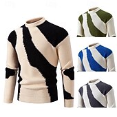 billiga tröja för män-Herr Tröja Pullover tröja Ribbad Sticka Vanliga toppar Stickat Slimmad passform Färgblock Rund hals Stickat Nutida Ledigt Dagliga kläder Kläder Höst Vinter Svart Blå M L XL
