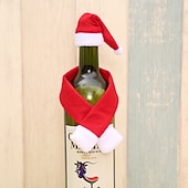 economico Cucina-10 sciarpe e cappelli natalizi per bottiglie di vino, decorazioni creative per la casa in tessuto non tessuto per bottiglie, involucri per bottiglie di vino per le feste