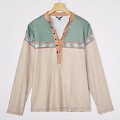 tanie Styl etniczny-Męskie Plemienny Podkoszulek Koszula Henley Długi rękaw Druk 3D Designerskie Retro / vintage Ulica Codzienny Lato Wiosna Jesień Błękit jeziora Granatowy Brązowy Zielony Szary Henley Koszulka Henley