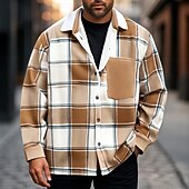 Men's Shacket Shirt Jacket Winter Jacket Plaid Vacation Daily Wear Black Khaki Long Sleeve Lapel Fall Winter Clothing Apparel Pocket4