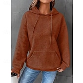 economico Felpe e Sweatshirt Texturizzati-Per donna Felpa con cappuccio Casual Comodo Manica Lunga Con Cappuccio Top Regolari Casuale Tasca Frontale Marrone rossastro Nero Bianco Giallo Rosa Autunno Inverno