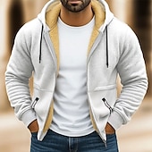 abordables Sudadera con capucha de vellón-Hombre Sudadera Sudadera con capucha y cremallera completa Sudadera con capucha de lana Sudadera con capucha forrada de polar Rojo tinto Negro Blanco Verde Ejército Azul Marino Con Capucha Plano