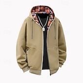 economico felpe con cappuccio da uomo di base-Per uomo Felpa con cappuccio Felpa con cappuccio a zip intera Rosso bordeaux Nero Marrone Cachi Grigio chiaro Con Cappuccio Semplice Patchwork Sport &amp; Outdoor Casuale Quotidiano Streetwear Cool