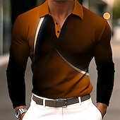 billige Geometrisk polo for menn-Herre Geometrisk Linje Polo Langermet Poloskjorter Knaphul Business Casual treningsklær Dagligdagstøy 3D-utskrift Knapper Vår Høst Vinter Blå Lilla Oransje