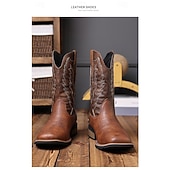 levne Cowboy &amp; Western Boots-Pánské kovbojské boty - jezdecké boty ve westernovém stylu do poloviny lýtek, odolná klasická westernová obuv pro ležérní ranč, rodeo a každodenní kovbojský outfit