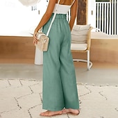abordables pierna ancha y cintura alta-Mujer Perneras anchas pantalones Ropa de calle Casual Longitud total Cintura Media Plano Bolsillo Cintura elástica Cómodo Calle Festivos Ropa Cotidiana Azul Verde Menta Marrón Verde Ejército Otoño
