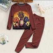 baratos Animais 3D do Menino-Para Meninos 3D Dinossauro Conjuntos de pijama Conjuntos de pijama com camiseta e calça Manga Longa Impressão 3D Outono Inverno Ativo Básico Infantil 4 anos + Gola Redonda Casa Diário Normal