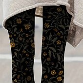 baratos -Mulheres Calças Leggings Leggings aconchegantes Roupa de rua Casual Comprimento total Cintura Alta Flor Cintura elástica Imprimir Respirabilidade Confortável Com Stretch Férias Rua Roupa Diária Preto