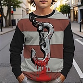 billiga Pojkes Halloween kostymer-Halloween Pojkar 3D Tecknat Rand T-shirt Långärmad Vår Höst Mode Grundläggande Barn 4-12 år Rund hals Utomhus Ledigt Dagligen Normal